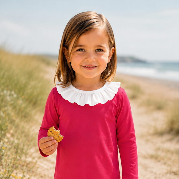 Haut anti-UV Col volant framboise