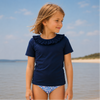 Haut anti-UV col volant marine manches courtes