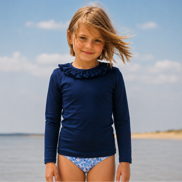 Haut anti-UV Col volant marine
