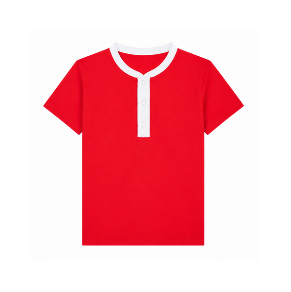 Haut anti-UV Col Mao coquelicot manches courtes