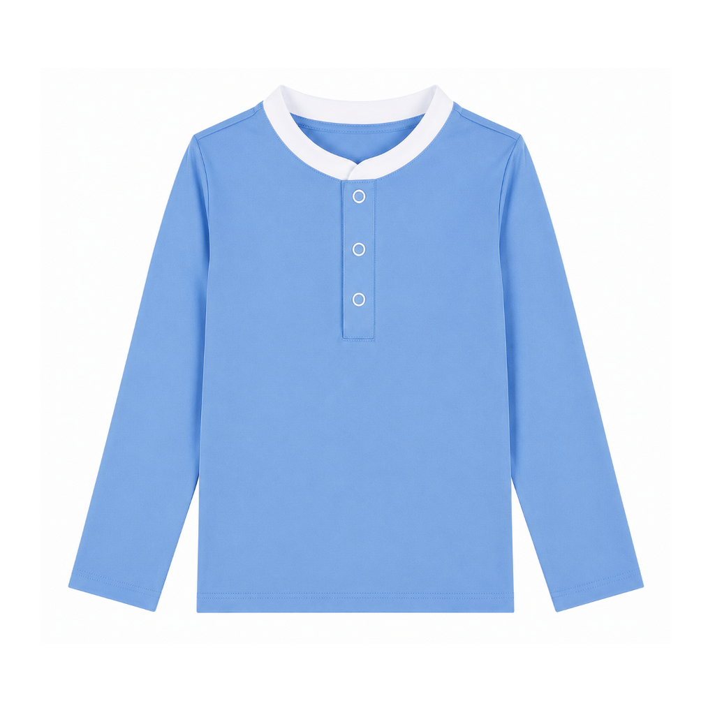 Haut anti-UV Col Mao bleu riviera