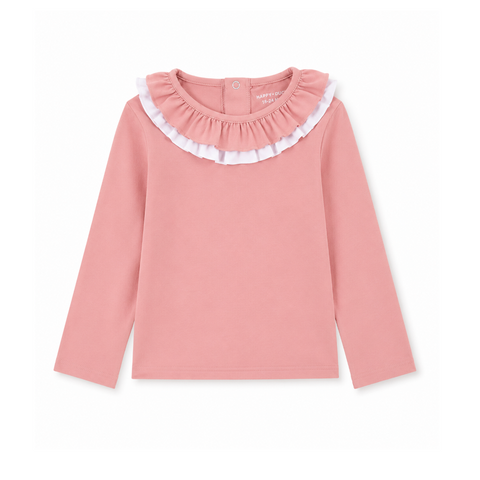 Haut anti-UV Col double volant blush