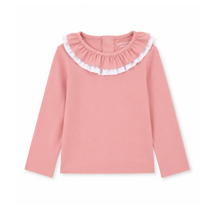 Haut anti-UV Col double volant blush