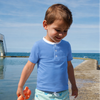 Haut anti-UV Col Mao bleu riviera manches courtes