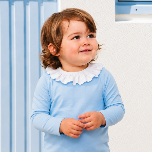 Haut anti-UV Col volant bleu clair