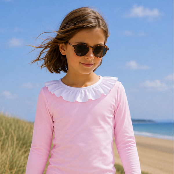 Haut anti-UV Col volant rose