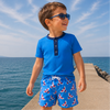 Haut anti-UV Col Mao bleu mer manches courtes