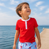 Haut anti-UV Col Mao coquelicot manches courtes