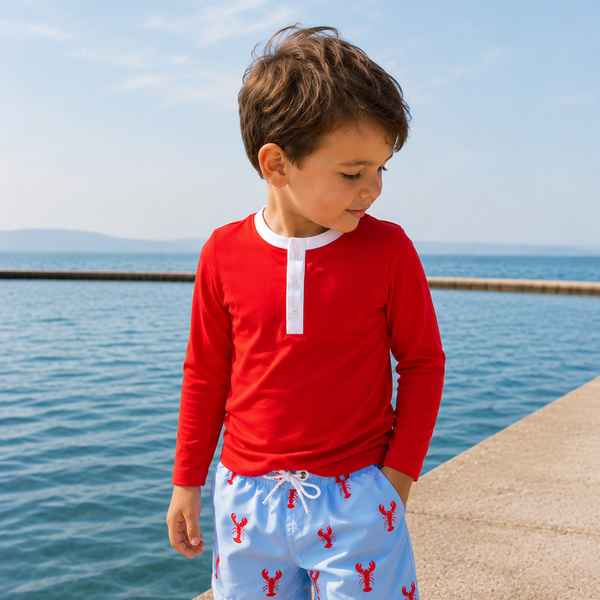 Haut anti-UV Col Mao coquelicot